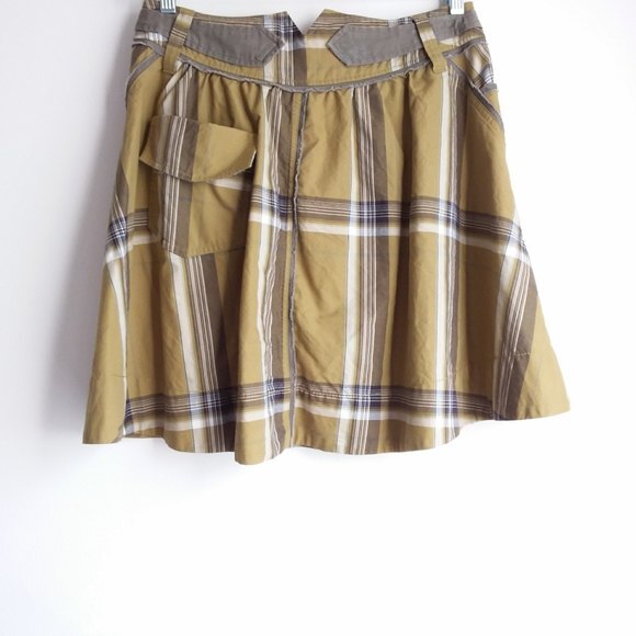 Anthropologie Fei Skirt Twirl Plaid Vintage Twee Preppy Olive Green 8 - Picture 2 of 7
